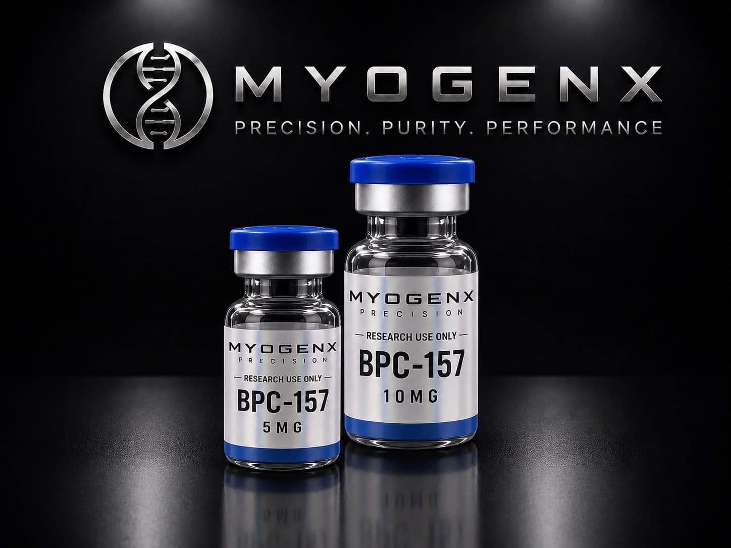 BPC-157, MYOGENX. Pentadecapeptide, 15 amino acid chain.
