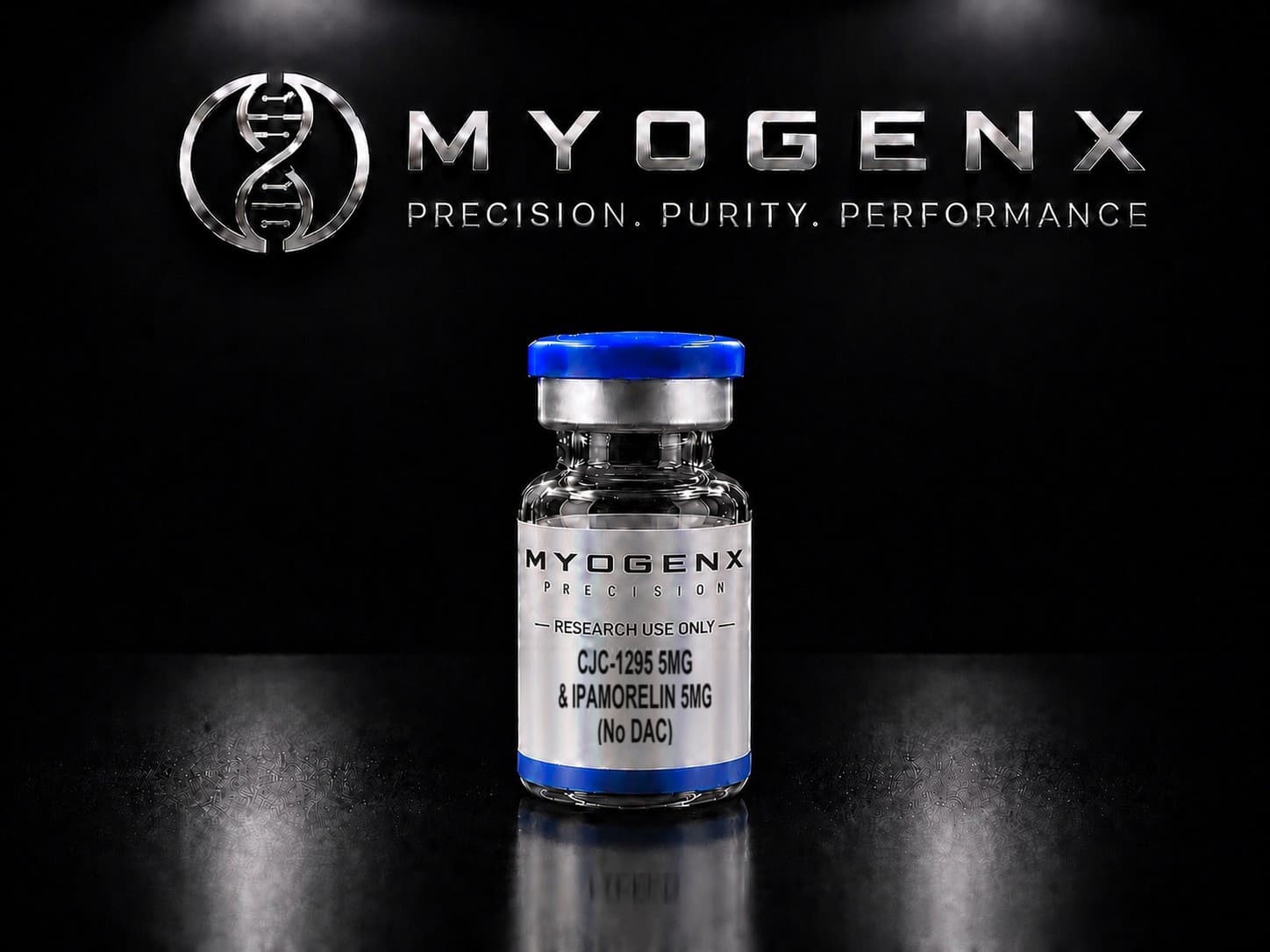 CJC-1295 (No DAC) and Ipamorelin, MYOGENX. Single vial, 5mg of each.